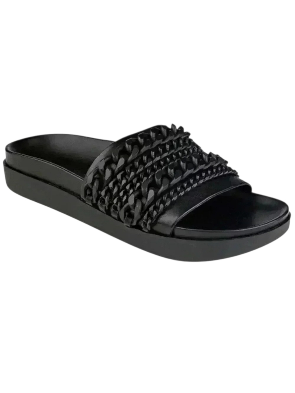Kendall Kylie Chain Platform Slides Womens 7.5 Black Leather Sandals